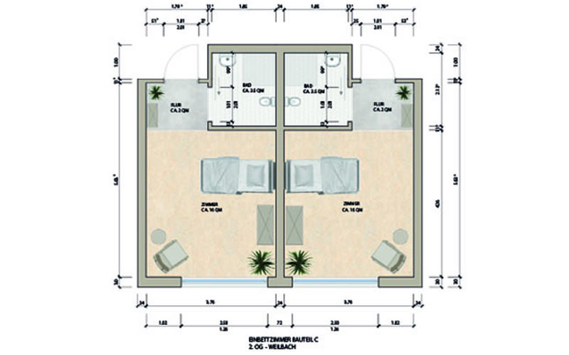 Einbettzimmer Typ 2